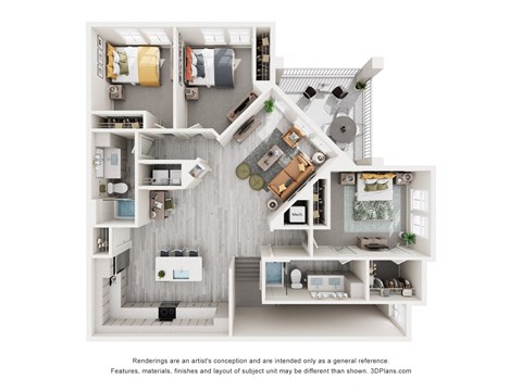 Floor plan for 3 beds, 2 baths, 1482 sqft